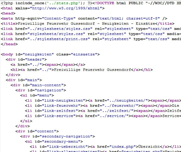 Einige Zeilen Quellcode aus einer Eins&auml;tze-Seite